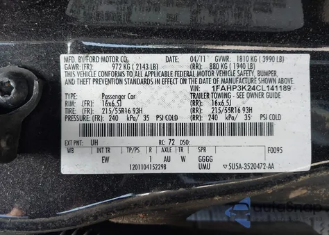 2012 Ford Focus Se из США, поврежденный, VIN 1FAHP3K24CL141189